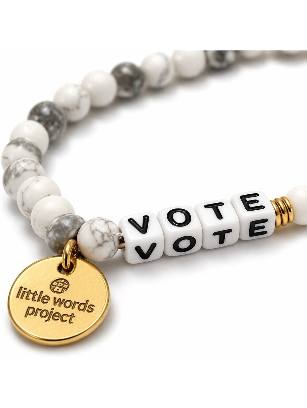 Little Words Project VOTE Bracelet White Marble Beads - Picture 4 of 4